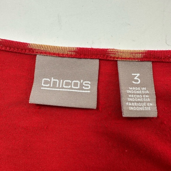 Chico’s 3 Red Tan Peplum Blouse Elastic Waist XL - Picture 4 of 7